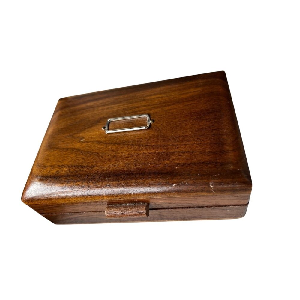 Vintage Wooden Playing Card Storage Box With Two Decks